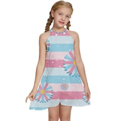 Flowers-023 Kids  Halter Collar Waist Tie Chiffon Dress by nateshop