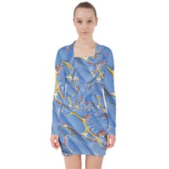 Art Marble Stone Rock Pattern Design Wallpaper V-neck Bodycon Long Sleeve Dress by Ravend