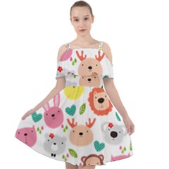 Cute Animals Cartoon Seamless Background Cut Out Shoulders Chiffon Dress by danenraven