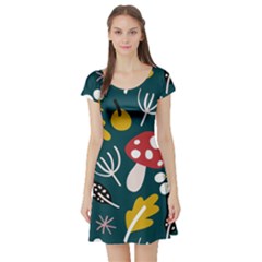 Autumn Nature Sheets Forest Short Sleeve Skater Dress by Ravend