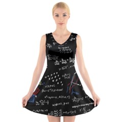 Black Background Text Overlay  Mathematics Formula V-neck Sleeveless Dress by danenraven