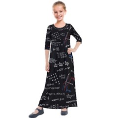 Black Background Text Overlay  Mathematics Formula Kids  Quarter Sleeve Maxi Dress by danenraven