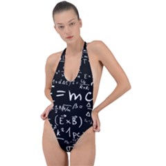 Science Einstein Formula Mathematics Physics Backless Halter One Piece Swimsuit by danenraven