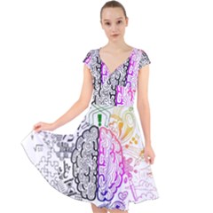 Anatomy Brain Head Medical Psychedelic  Skull Cap Sleeve Front Wrap Midi Dress by danenraven