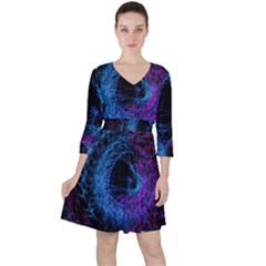 Symmetry Awesome 3d Digital Art Graphic Pattern Vortex Quarter Sleeve Ruffle Waist Dress by danenraven