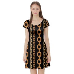 Gold Chain Jewelry Seamless Pattern Short Sleeve Skater Dress by Ravend