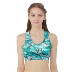 Sea Wave Seamless Pattern Sports Bra With Border by Ravend