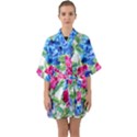 Flowers Floral Picture Flower Half Sleeve Satin Kimono  View1