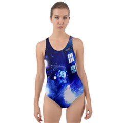 Tardis Background Space Cut-out Back One Piece Swimsuit by Jancukart