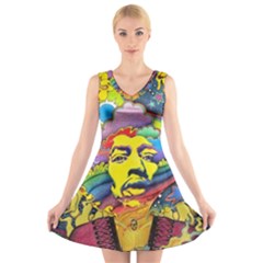 Psychedelic Rock Jimi Hendrix V-neck Sleeveless Dress by Jancukart