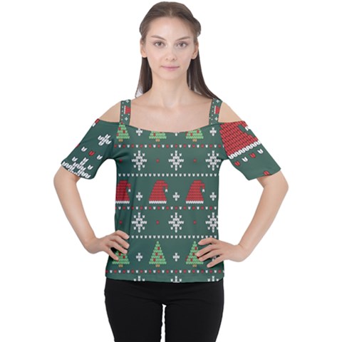 Beautiful Knitted Christmas Xmas Pattern Cutout Shoulder Tee by Jancukart