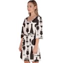 Wine Pattern Black White Velour Kimono Dress View2