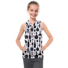 Wine Pattern Black White Kids  Sleeveless Hoodie by Jancukart