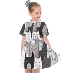 Cute Cat Hand Drawn Cartoon Style Kids  Sailor Dress by Jancukart