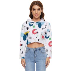 Vector-set-isolates-with-cute-birds-scandinavian-style Women s Lightweight Cropped Hoodie