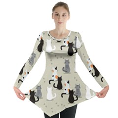 Cute-cat-seamless-pattern Long Sleeve Tunic  by Jancukart