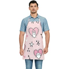 Cartoon-cute-valentines-day-doodle-heart-love-flower-seamless-pattern-vector Kitchen Apron by Jancukart