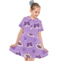 Cute-colorful-cat-kitten-with-paw-yarn-ball-seamless-pattern Kids  Short Sleeve Shirt Dress View1