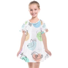 Cartoon-bird-cute-doodle-bird Kids  Smock Dress by Jancukart