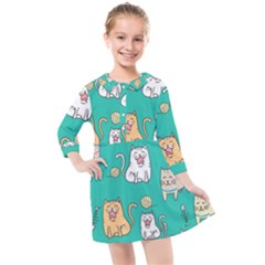 Seamless-pattern-cute-cat-cartoon-with-hand-drawn-style Kids  Quarter Sleeve Shirt Dress by Jancukart