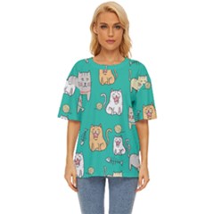 Seamless-pattern-cute-cat-cartoon-with-hand-drawn-style Oversized Basic Tee by Jancukart