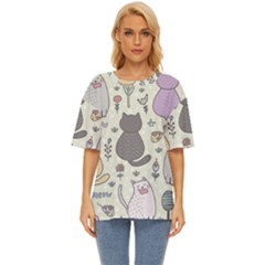 Funny Cartoon Cats Seamless Pattern Oversized Basic Tee by Jancukart