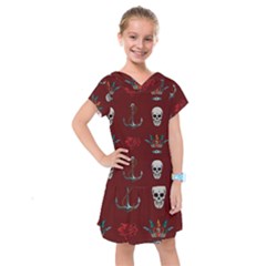 Tattoo-old-school-background-pattern Kids  Drop Waist Dress by Jancukart