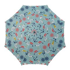 Nautical-marine-symbols-seamless-pattern Golf Umbrellas by Jancukart