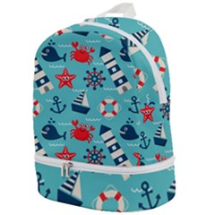 Seamless-pattern-nautical-icons-cartoon-style Zip Bottom Backpack by Jancukart