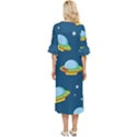 Seamless Pattern Ufo With Star Space Galaxy Background Double Cuff Midi Dress View4