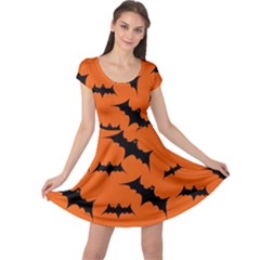 Halloween Card With Bats Flying Pattern Cap Sleeve Dress by Wegoenart