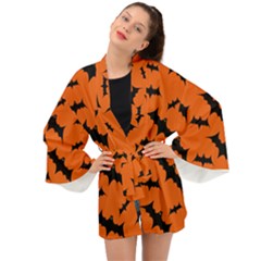 Halloween Card With Bats Flying Pattern Long Sleeve Kimono by Wegoenart