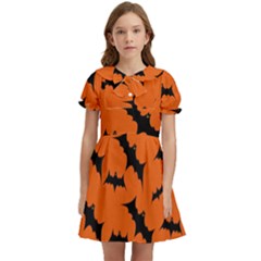 Halloween Card With Bats Flying Pattern Kids  Bow Tie Puff Sleeve Dress by Wegoenart