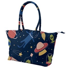 Seamless Pattern With Funny Alien Cat Galaxy Canvas Shoulder Bag by Wegoenart