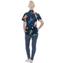 Seamless Pattern With Funny Alien Cat Galaxy Women s Short Sleeve Pocket Shirt View2