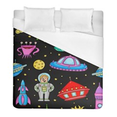 Seamless Pattern With Space Object Ufo Rocket Alien Hand Drawn Element Space Duvet Cover (full/ Double Size) by Wegoenart