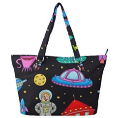 Seamless Pattern With Space Object Ufo Rocket Alien Hand Drawn Element Space Full Print Shoulder Bag by Wegoenart