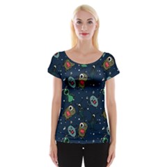 Monster Alien Pattern Seamless Background Cap Sleeve Top by Wegoenart