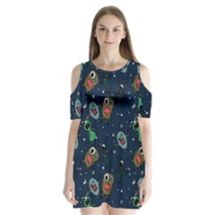 Monster Alien Pattern Seamless Background Shoulder Cutout Velvet One Piece by Wegoenart