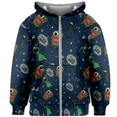 Monster Alien Pattern Seamless Background Kids  Zipper Hoodie Without Drawstring by Wegoenart