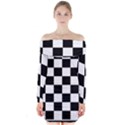 Chess board background design Long Sleeve Off Shoulder Dress View1