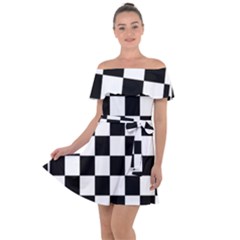 Chess Board Background Design Off Shoulder Velour Dress by Wegoenart