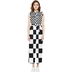 Chess Board Background Design Women s Frill Top Chiffon Jumpsuit by Wegoenart