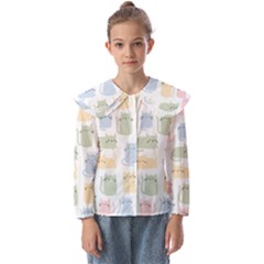 Cute-cat-colorful-cartoon-doodle-seamless-pattern Kids  Peter Pan Collar Blouse by Wegoenart