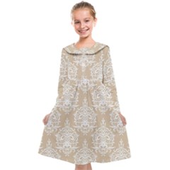 Clean Brown And White Ornament Damask Vintage Kids  Midi Sailor Dress by ConteMonfrey