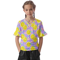 Purple Lemons  Kids  V-neck Horn Sleeve Blouse by ConteMonfrey