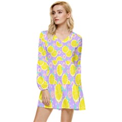 Purple Lemons  Tiered Long Sleeve Mini Dress by ConteMonfrey