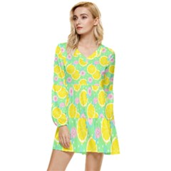 Green Lemons Tiered Long Sleeve Mini Dress by ConteMonfrey