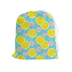 Blue Neon Lemons Drawstring Pouch (xl) by ConteMonfrey