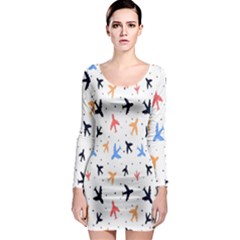 Sky Birds - Airplanes Long Sleeve Bodycon Dress by ConteMonfrey